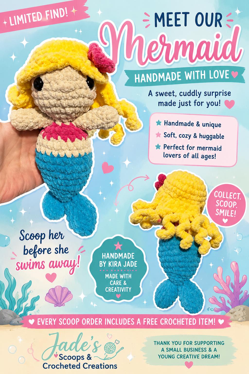 Handmade Crochet Mermaid Plush Toy – Amigurumi Doll, Unique Gift for Kids