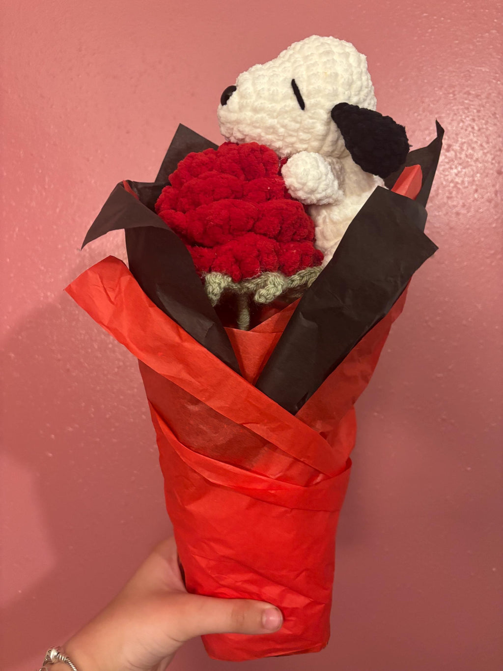 Crochet Flower Bouquet Puppy Plush – Floral Amigurumi, Handmade Gift for Girls