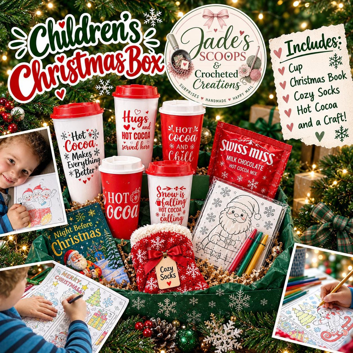 Children's Christmas Gift Box – Hot Cocoa, Socks, Book & Craft Kit | Holiday Gift for Kids (Pre-Order)