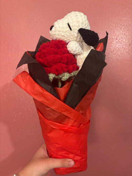 Crochet Flower Bouquet Puppy Plush – Floral Amigurumi, Handmade Gift for Girls